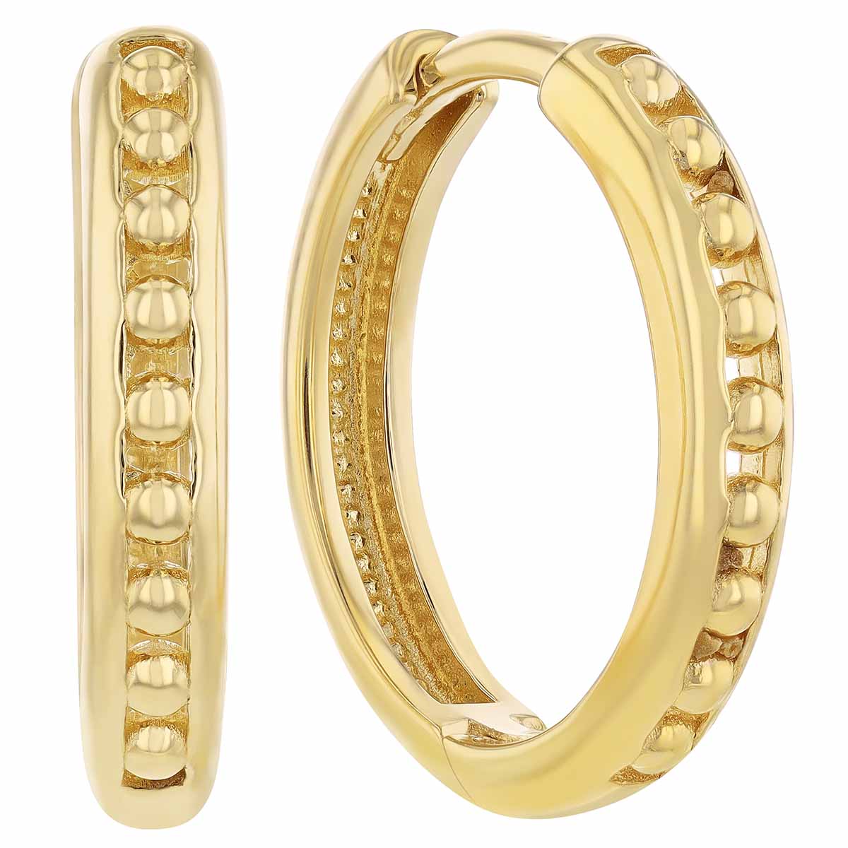 Yellow Gold Beaded Center Hoop Earrings, 15 mm | Borsheims