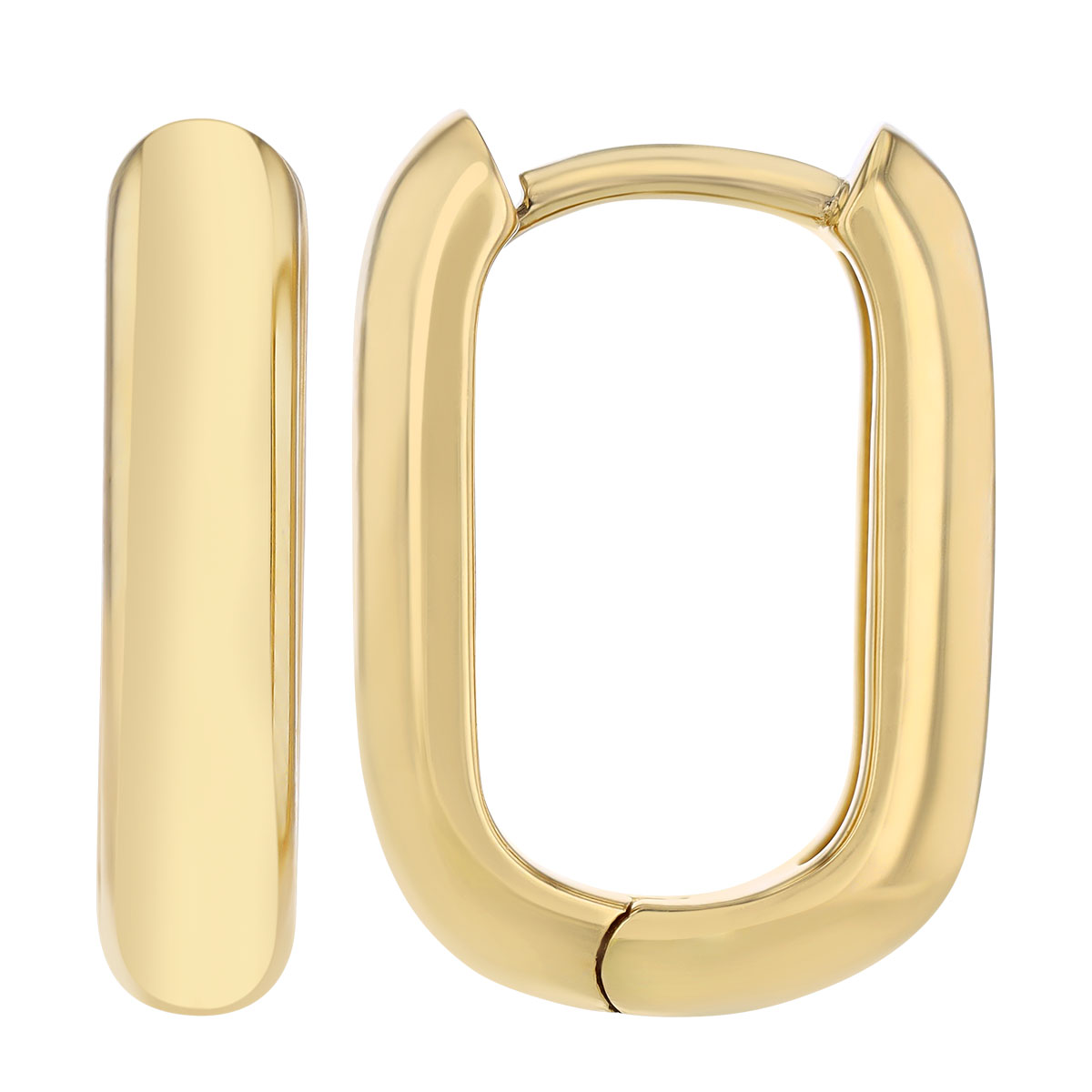 Yellow Gold Soft Rectangle Chubby Hoop Earrings