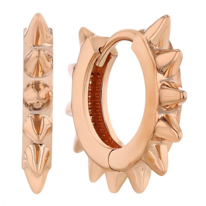 Rose Gold Spike Huggie Hoop Earrings 10 mm