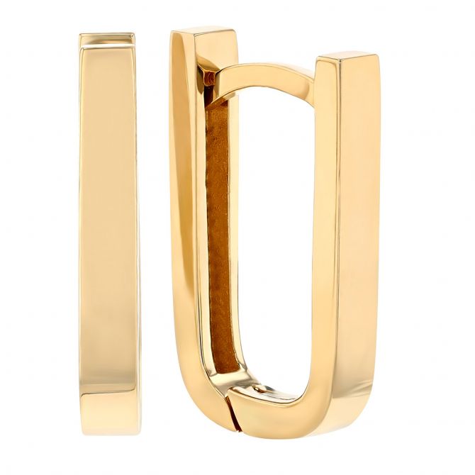 Yellow Gold U-Shaped Square Edge Hoop Earrings