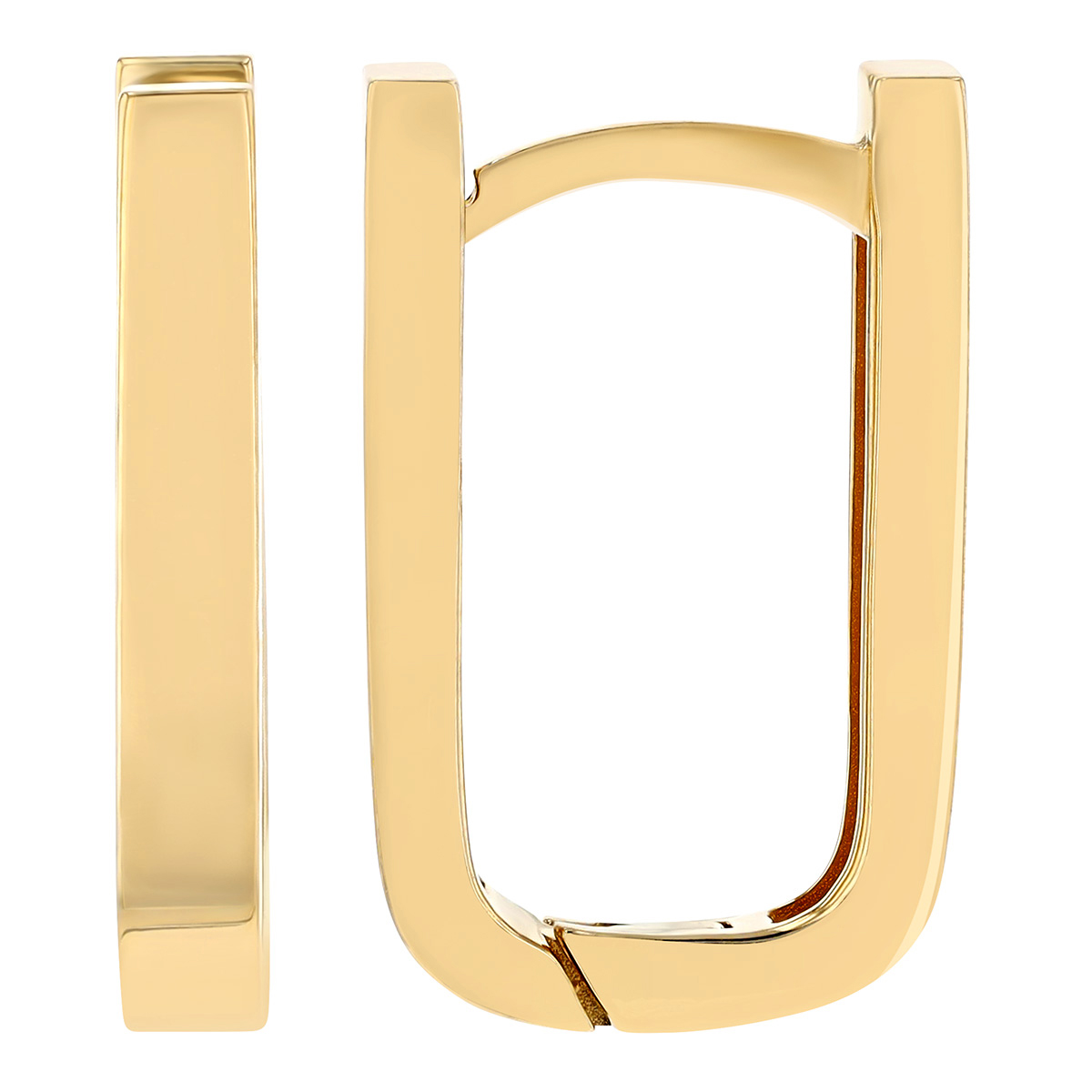 Yellow Gold U-Shaped Square Edge Hoop Earrings