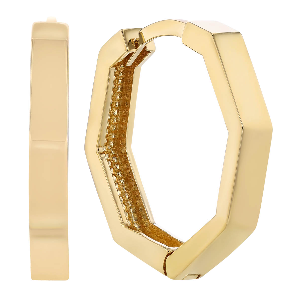 Yellow Gold Hexagon Hoop Earrings