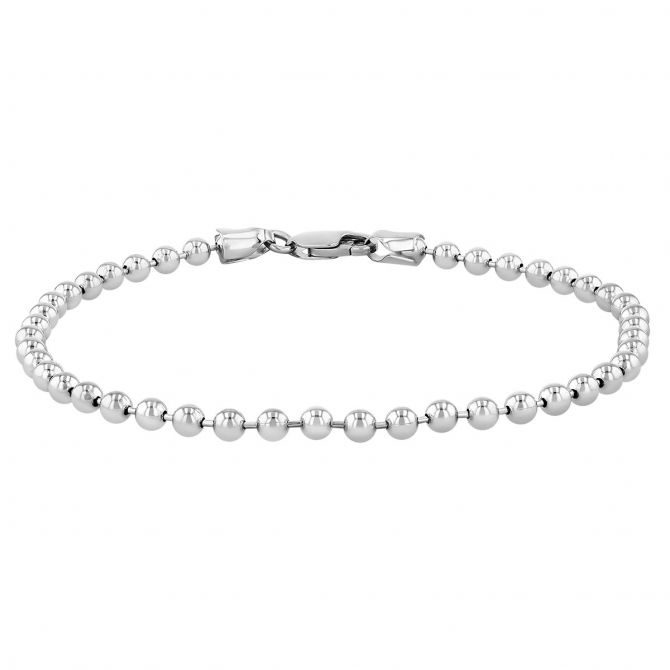 White Gold 3.5 mm Bead Chain Bracelet, 8.5"