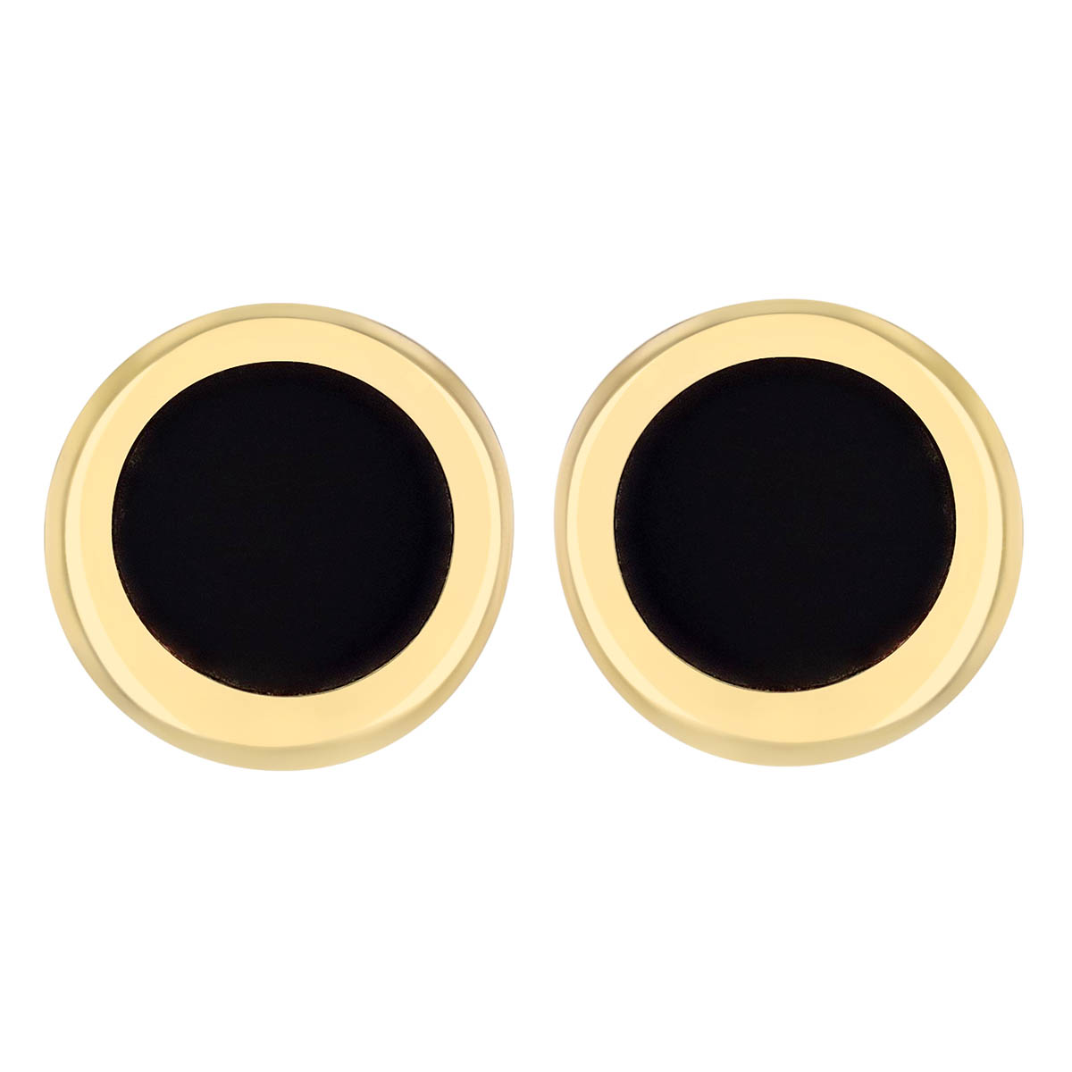 Black Enamel Disc Small Stud Earrings in Yellow Gold