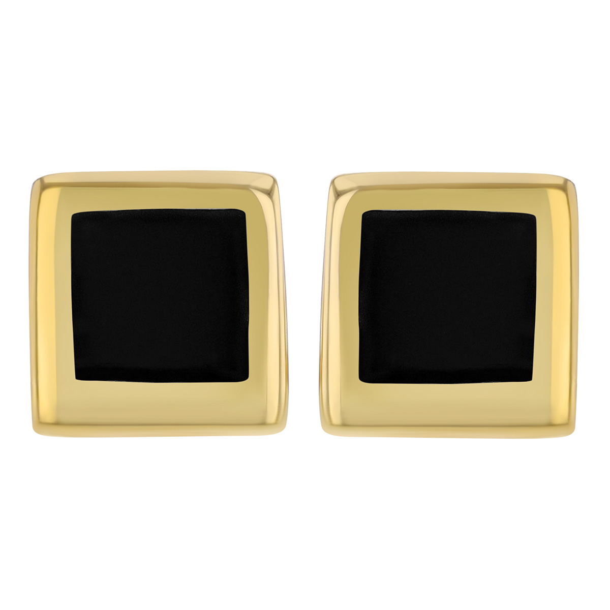 Dainty Black Enamel Square Stud Earrings in Yellow Gold