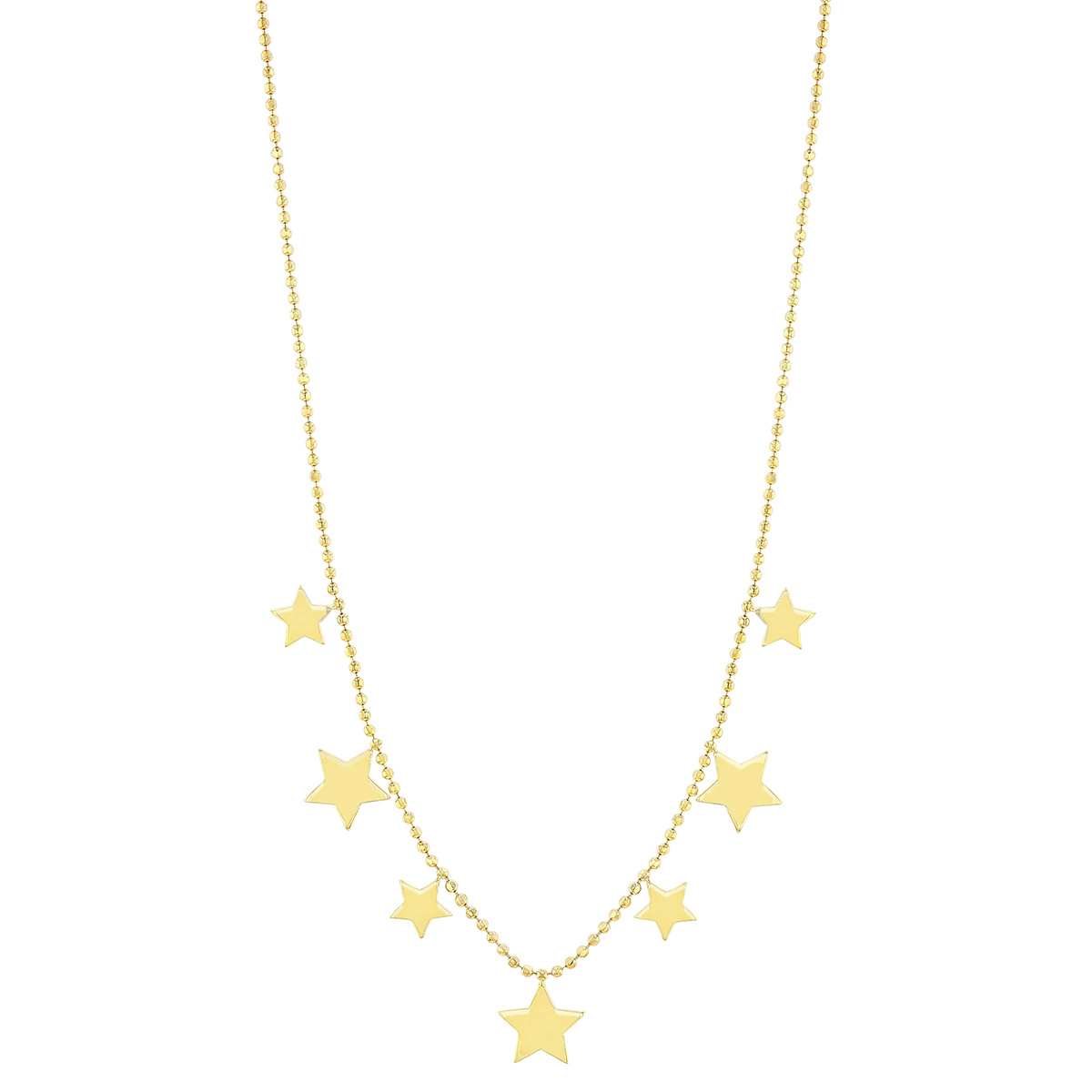 Yellow Gold Star 7 Dangle Station Necklace, 18