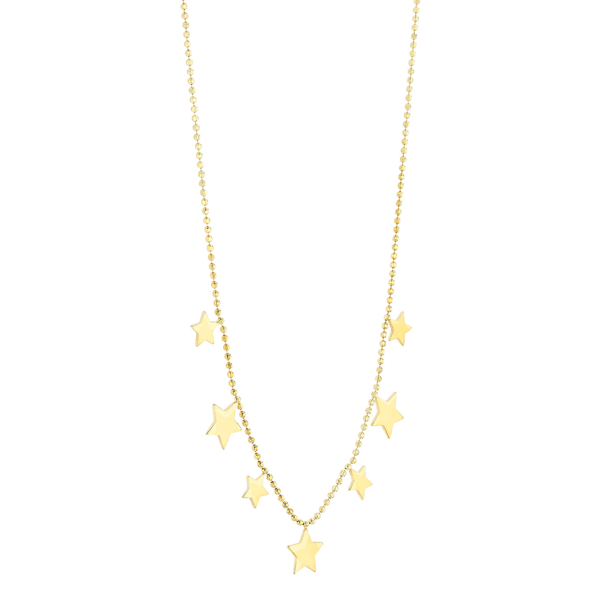 Yellow Gold Star 7 Dangle Station Necklace, 18