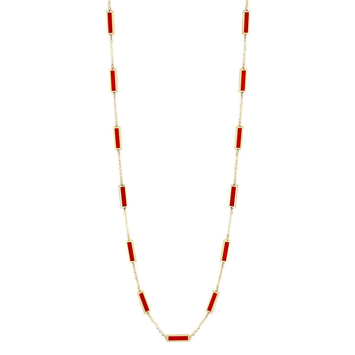 Frederic Sage Red Enamel Bar Station Necklace in Yellow Gold, 18