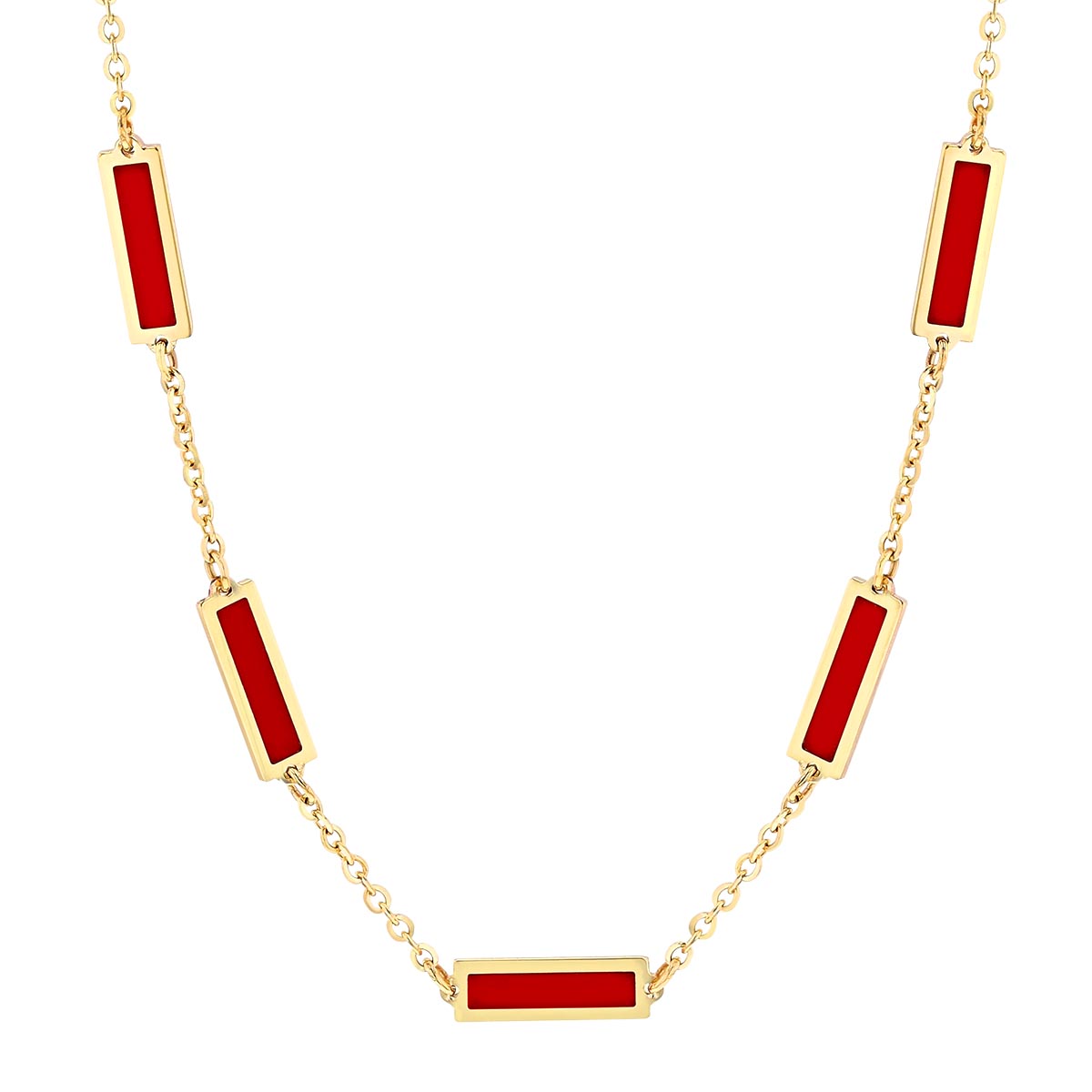 Frederic Sage Red Enamel Bar Station Necklace in Yellow Gold, 18