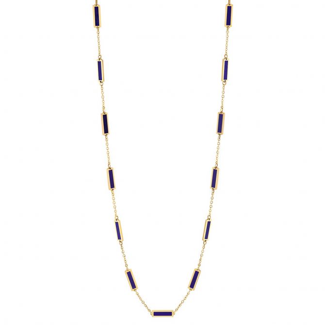 Frederic Sage Purple Enamel Bar Station Necklace in Yellow Gold, 18"