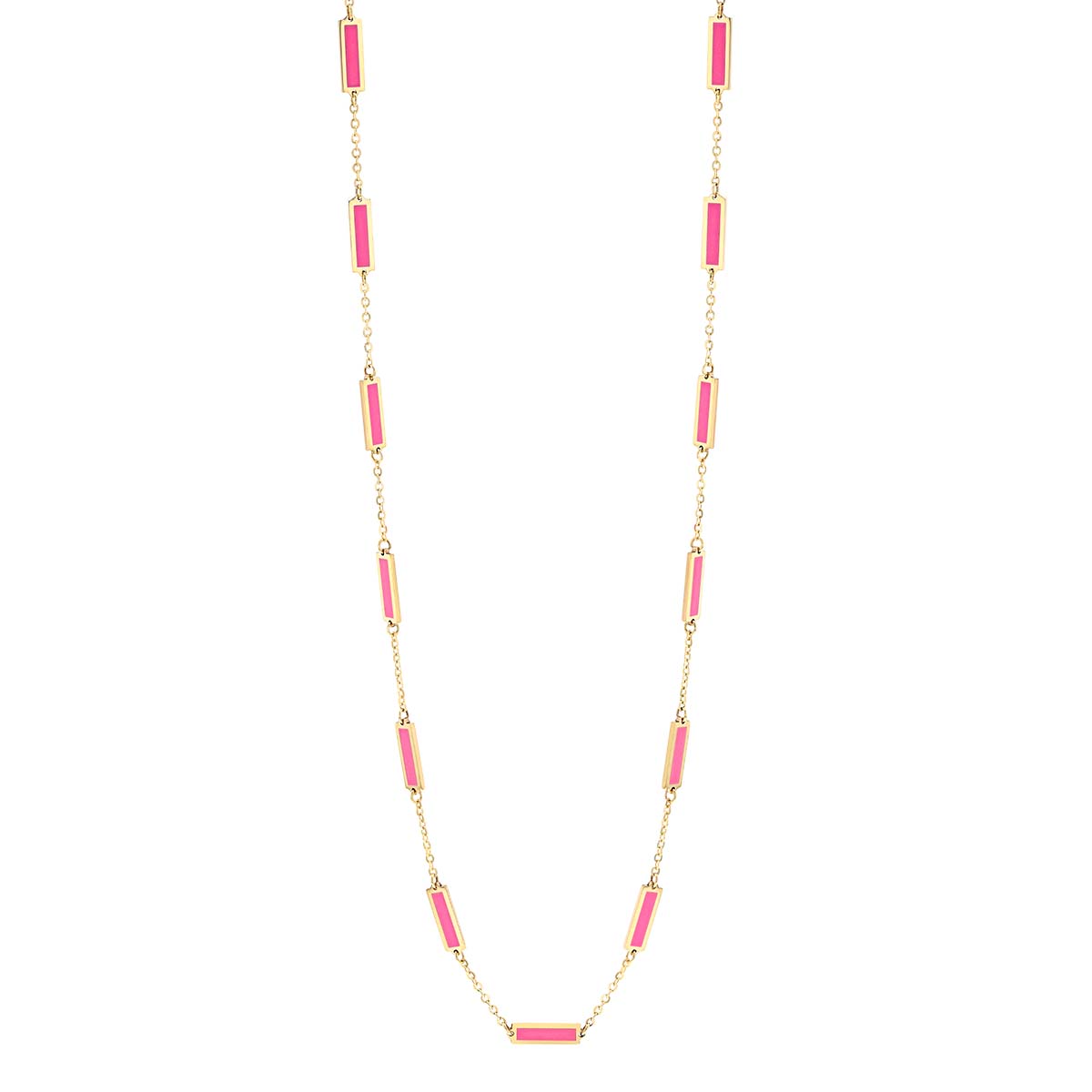 Frederic Sage Pink Enamel Bar Station Necklace in Yellow Gold, 18