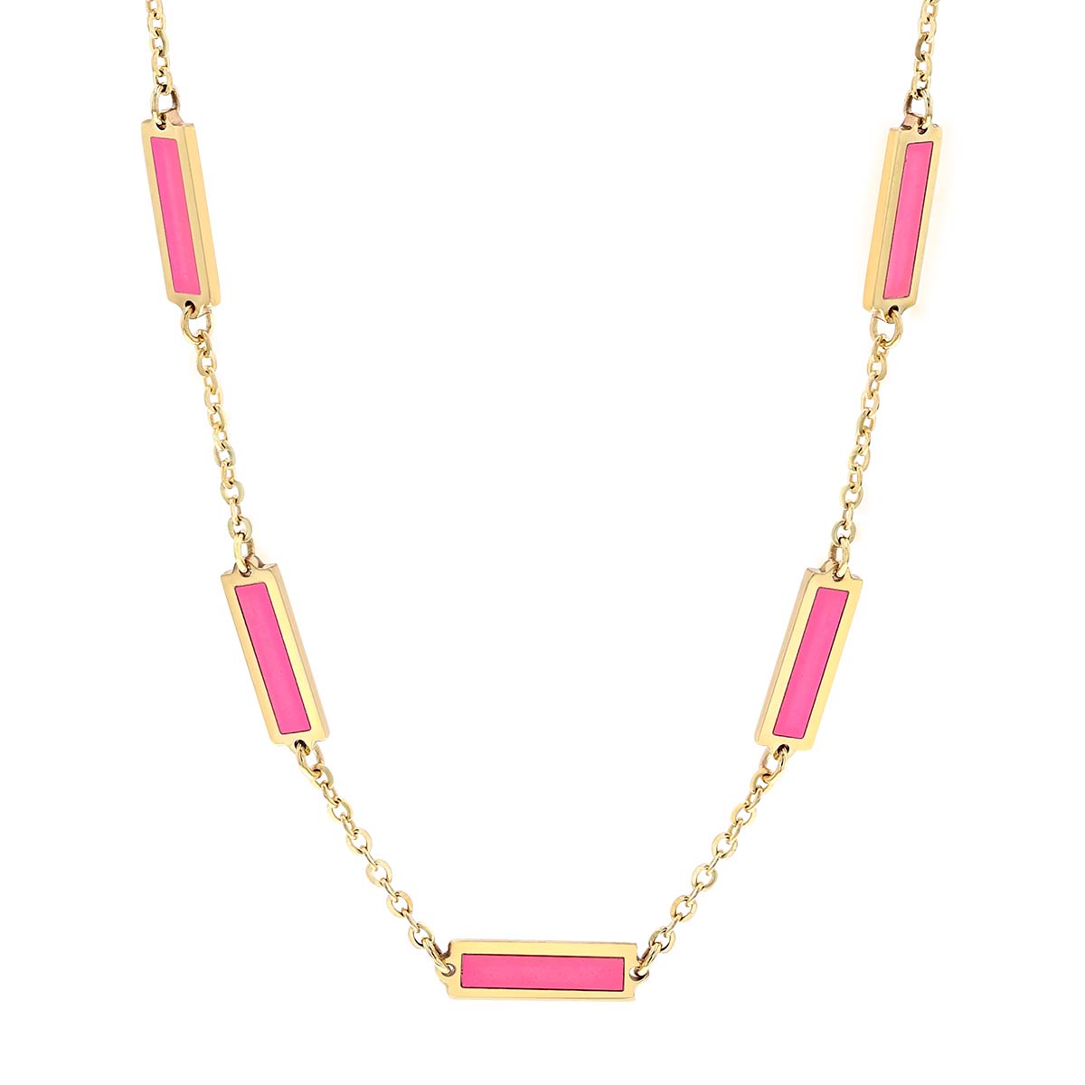 Frederic Sage Pink Enamel Bar Station Necklace in Yellow Gold, 18