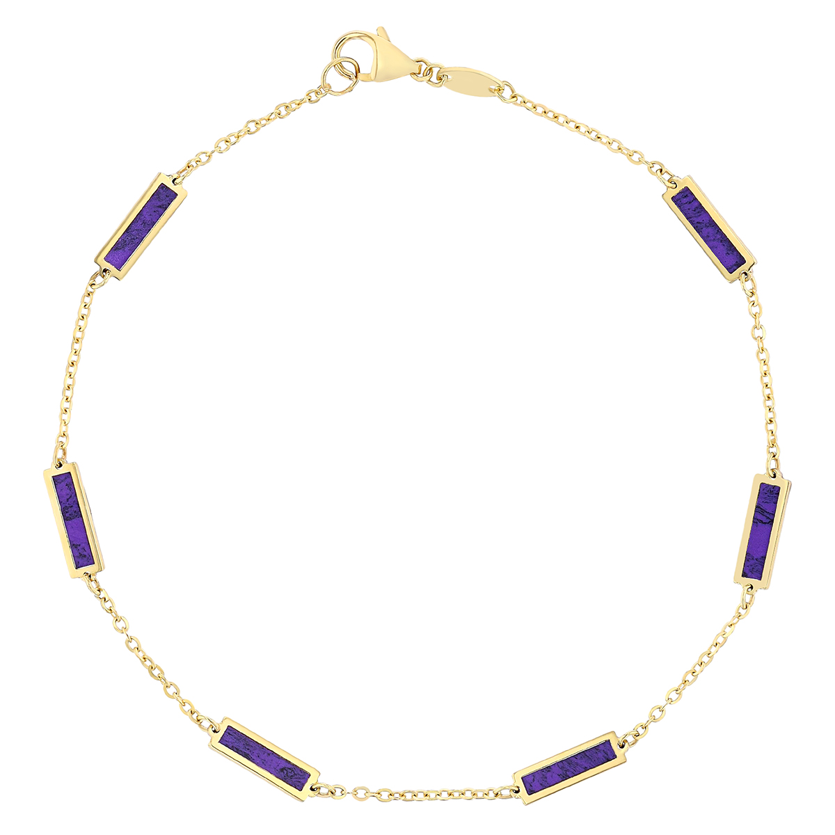 Frederic Sage Purple Enamel Bar Station Bracelet in Yellow Gold, 7