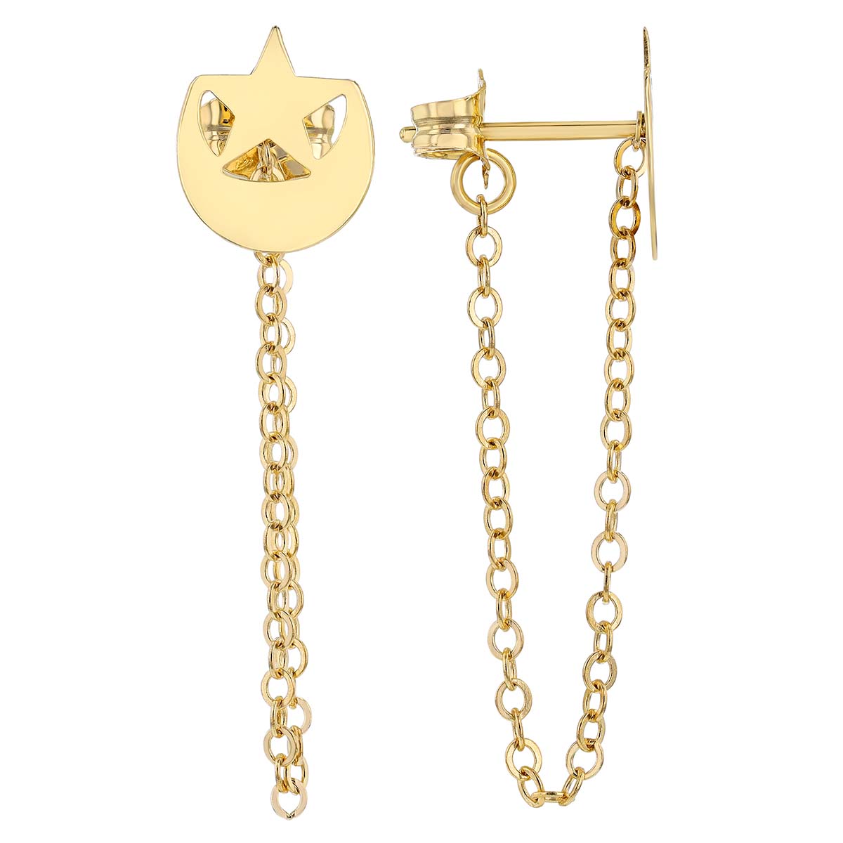 Yellow Gold Star & Crescent Moon Front-to-Back Earrings
