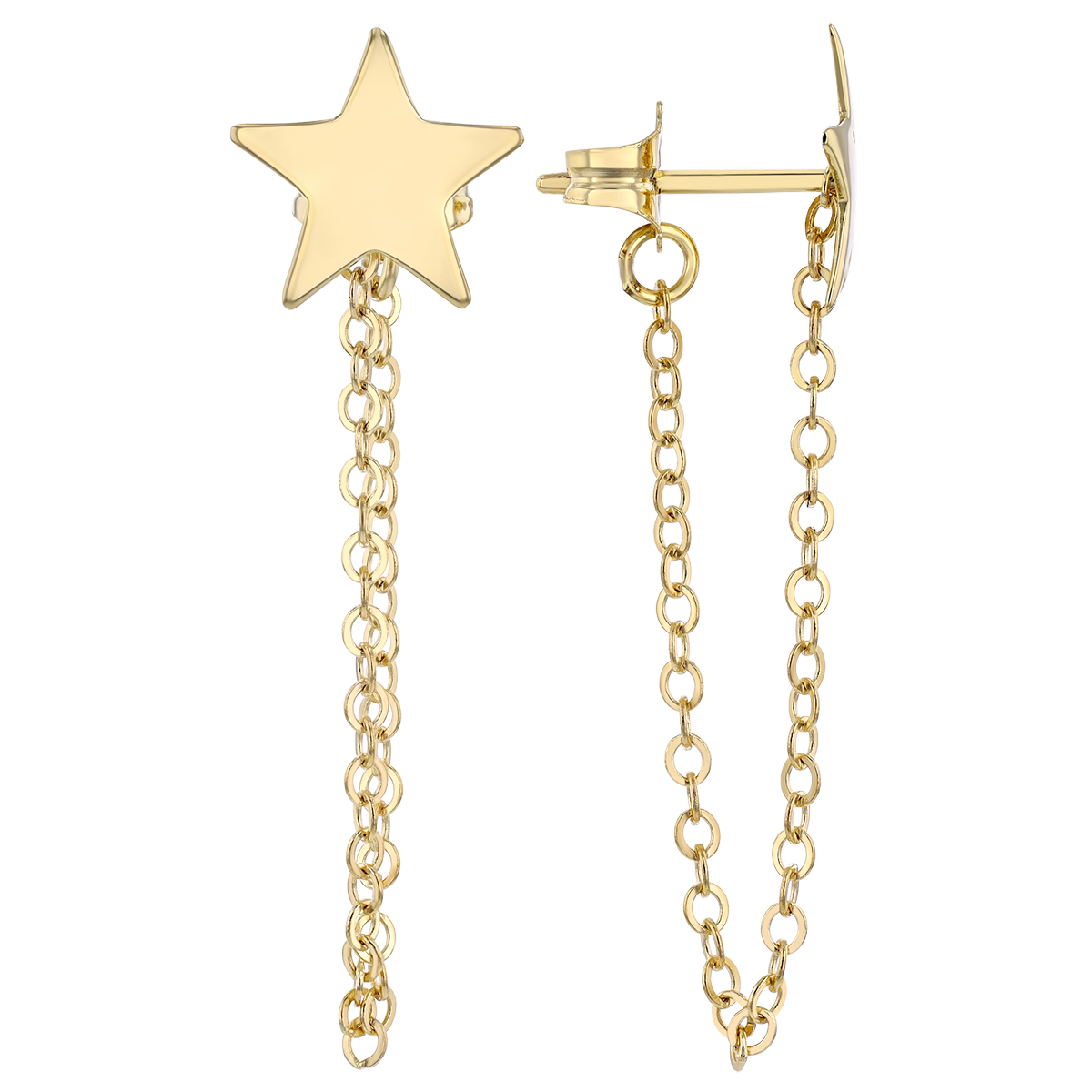 Yellow Gold Star Stud & Front-to-Back Chain Earrings