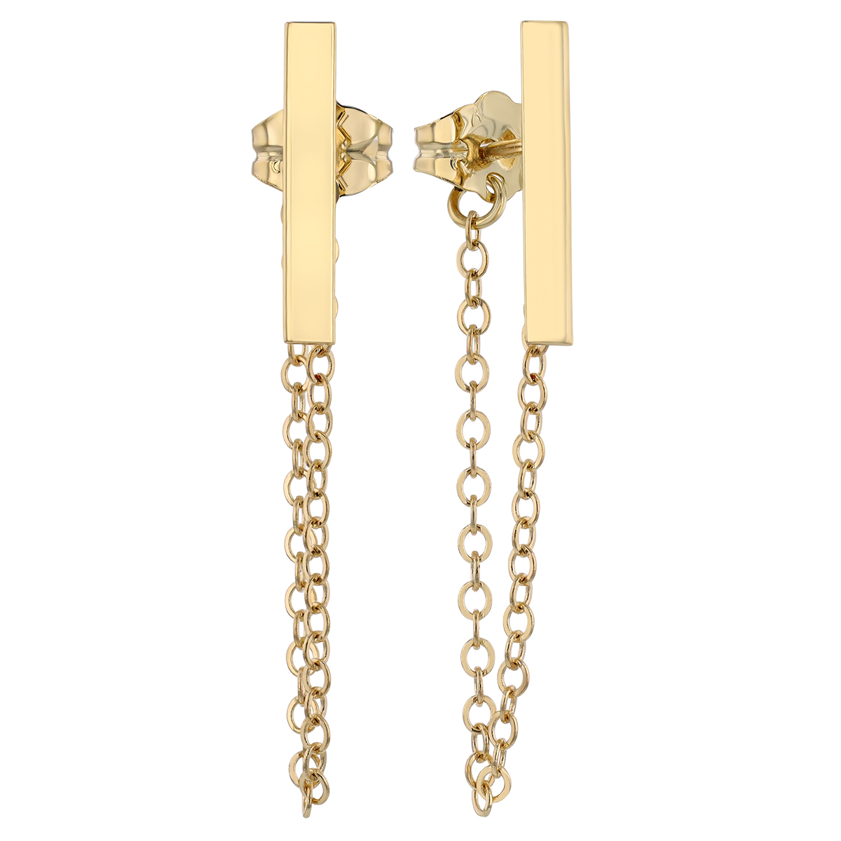Yellow Gold Bar Stud & Front-to-Back Chain Earrings