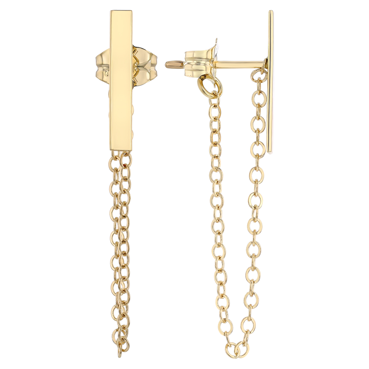 Yellow Gold Bar Stud & Front-to-Back Chain Earrings