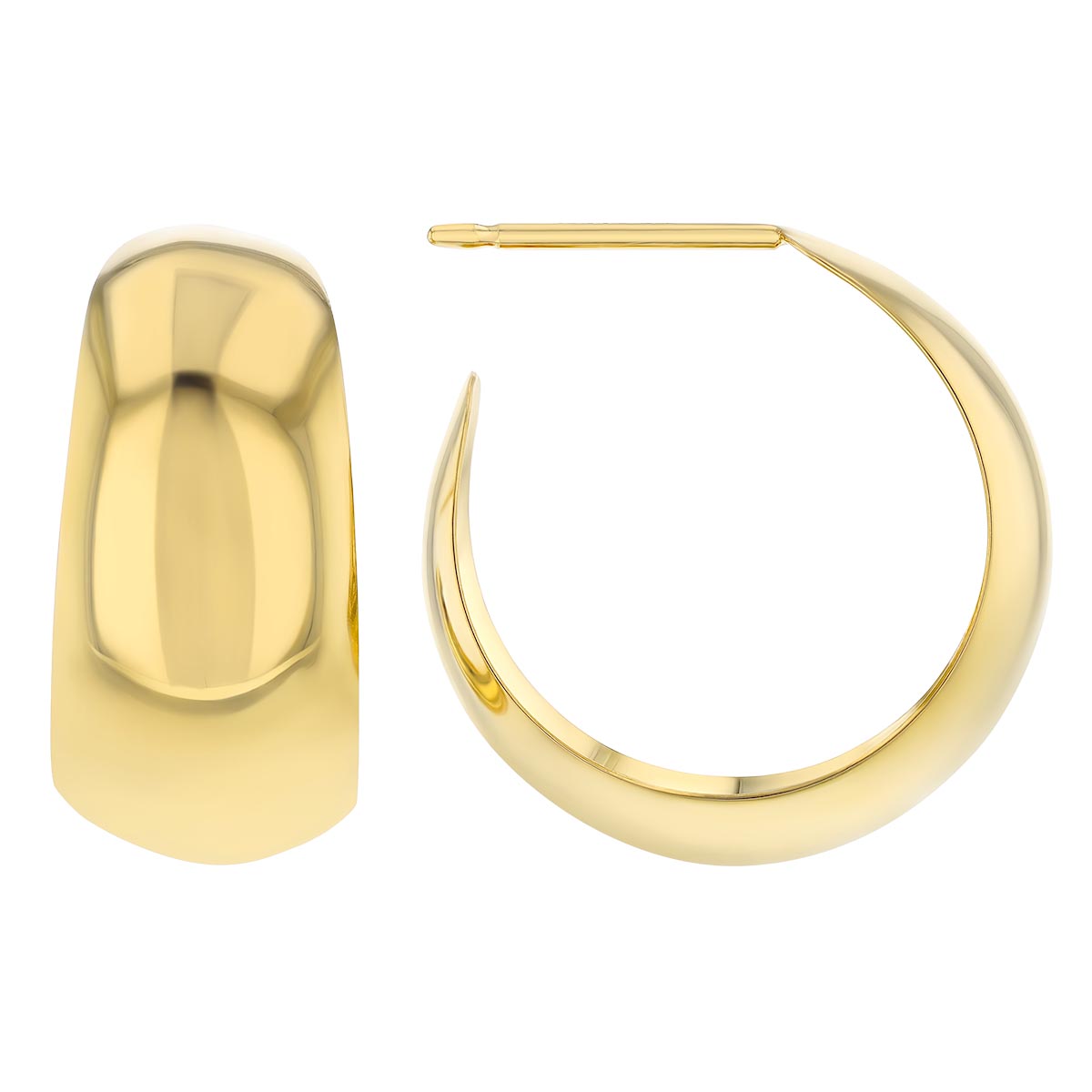 Yellow Gold Wide Huggie Hoop Earrings