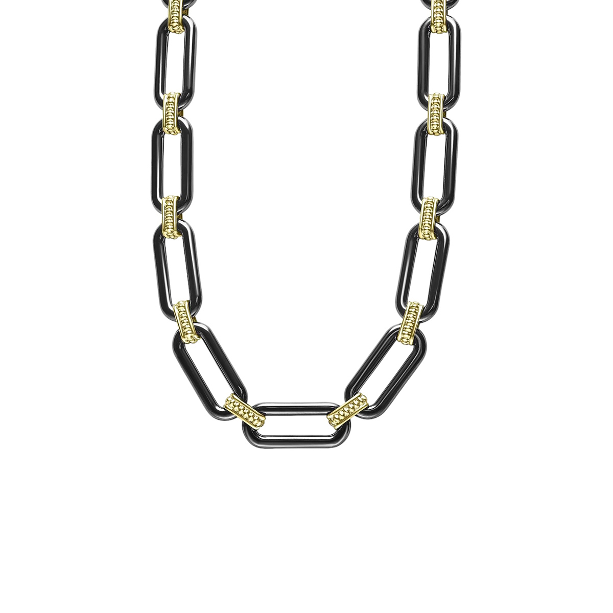 LAGOS Signature Caviar 18K Gold and Black Ceramic Link Necklace, 18