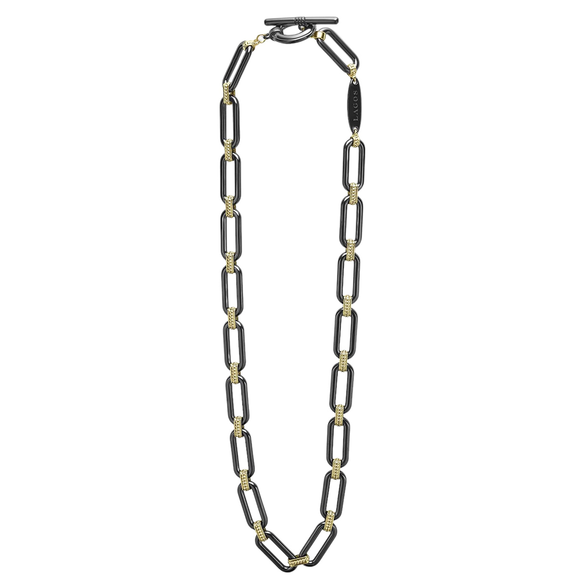 LAGOS Signature Caviar 18K Gold and Black Ceramic Link Necklace, 18