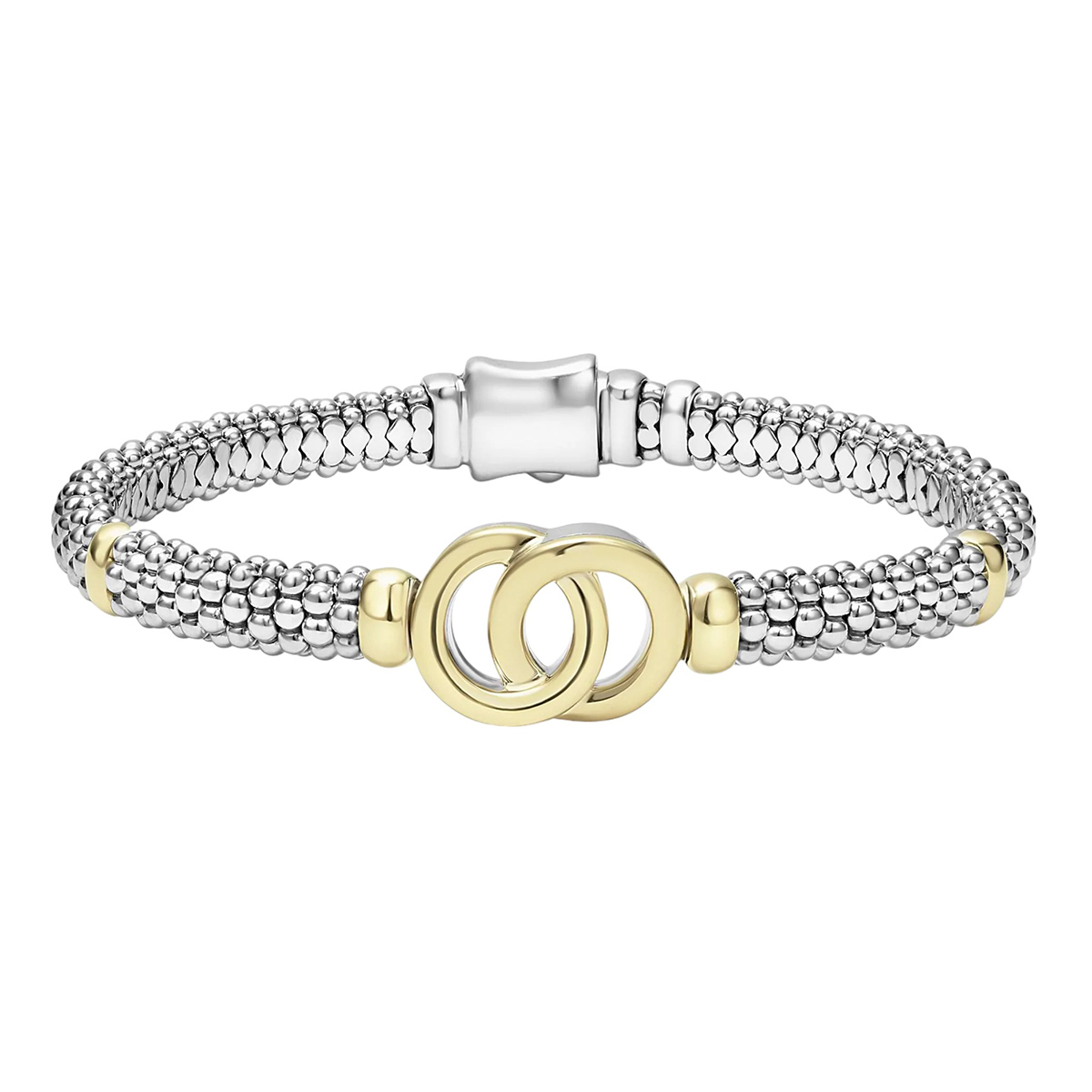 LAGOS Signature Caviar Two-Tone Interlocking Caviar Bracelet, 6 mm