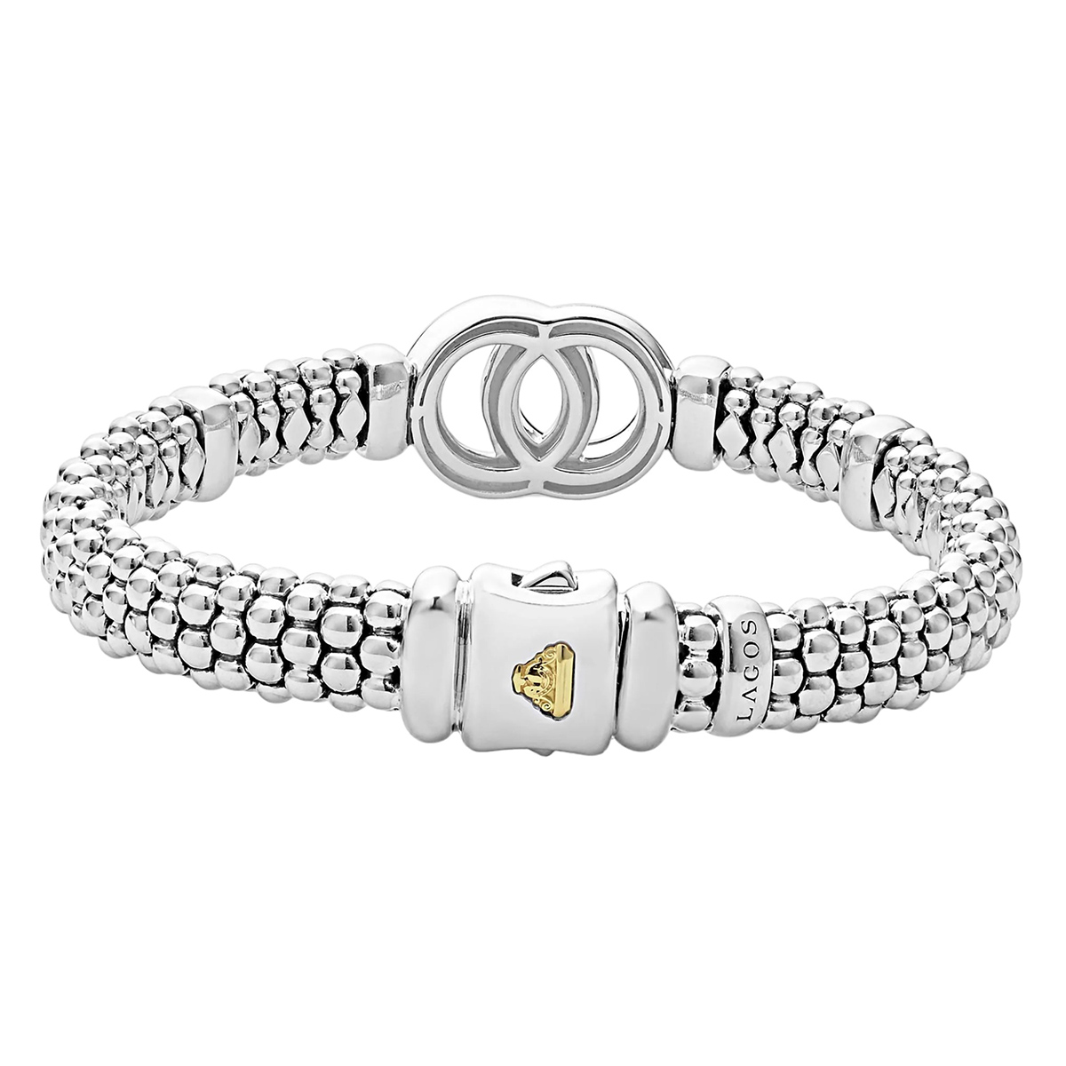 LAGOS Signature Caviar Two-Tone Interlocking Caviar Bracelet, 9 mm