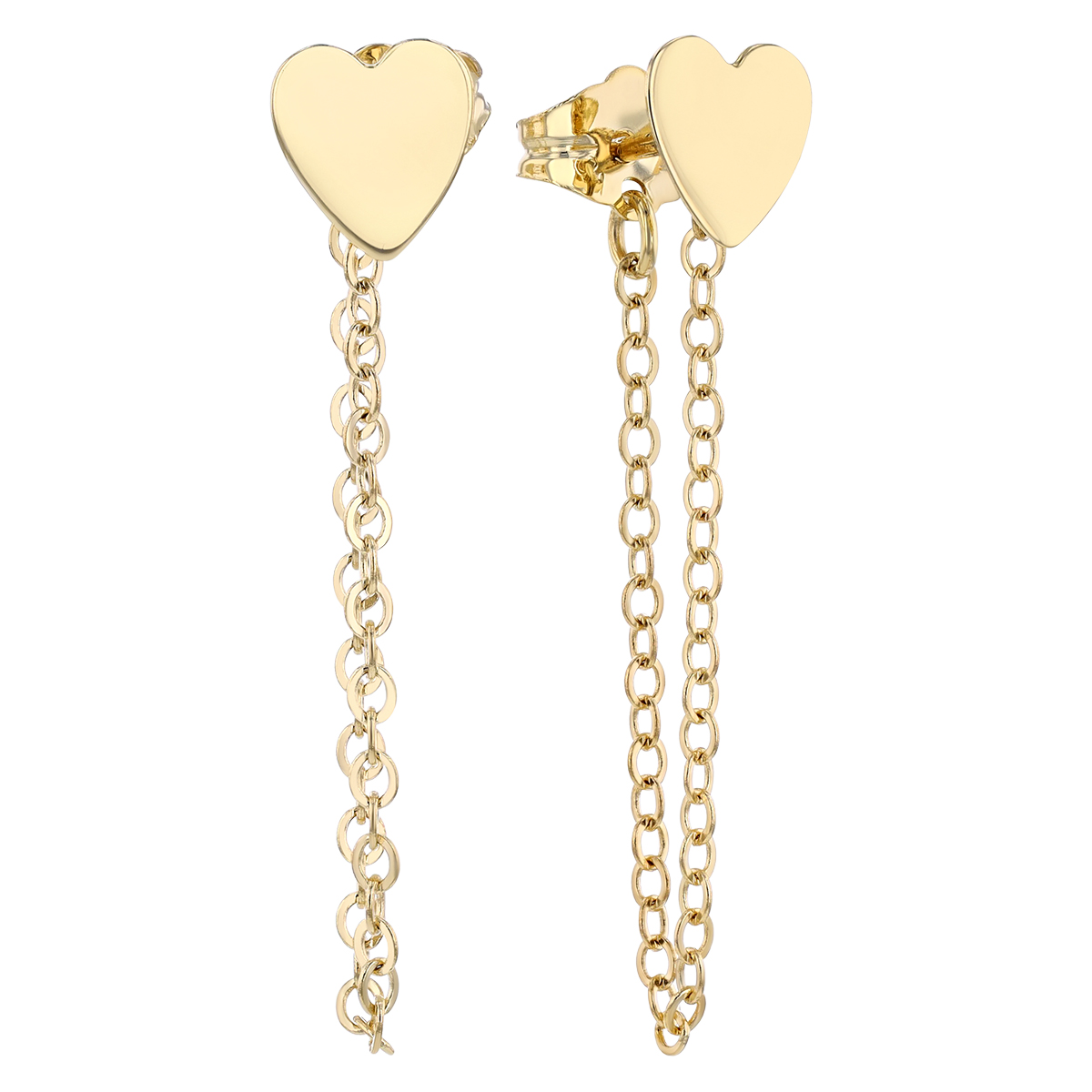 Yellow Gold Heart Stud & Front-to-Back Chain Earrings