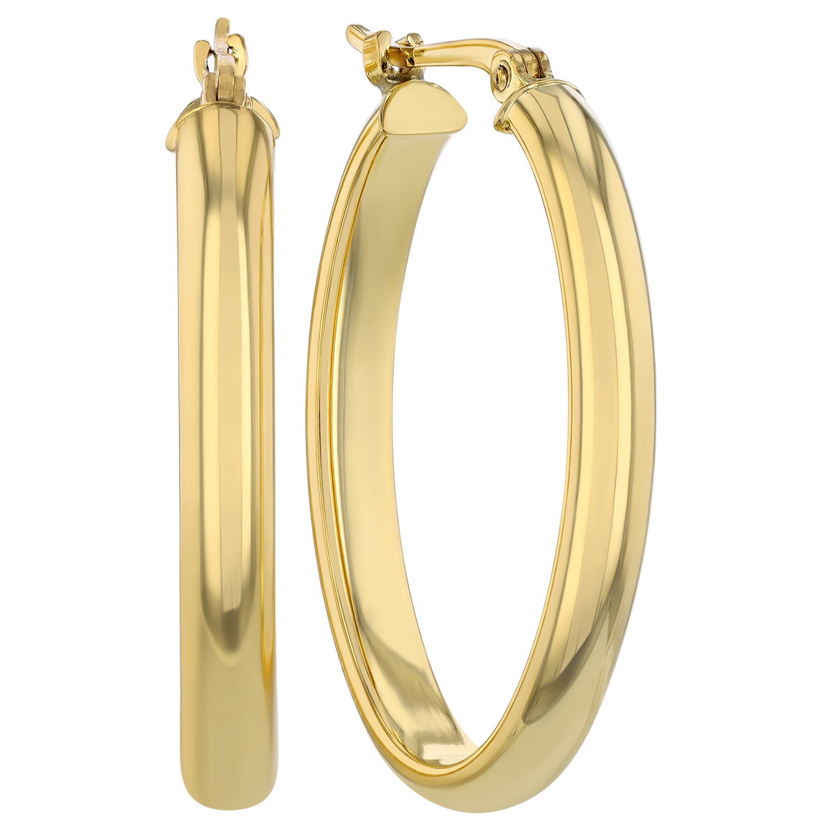Yellow Gold Oval Tube Hoop Earrings