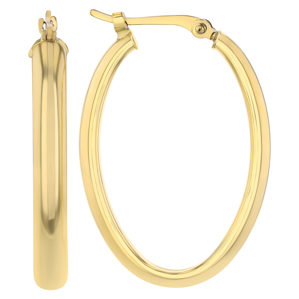 Yellow Gold Oval Tube Hoop Earrings