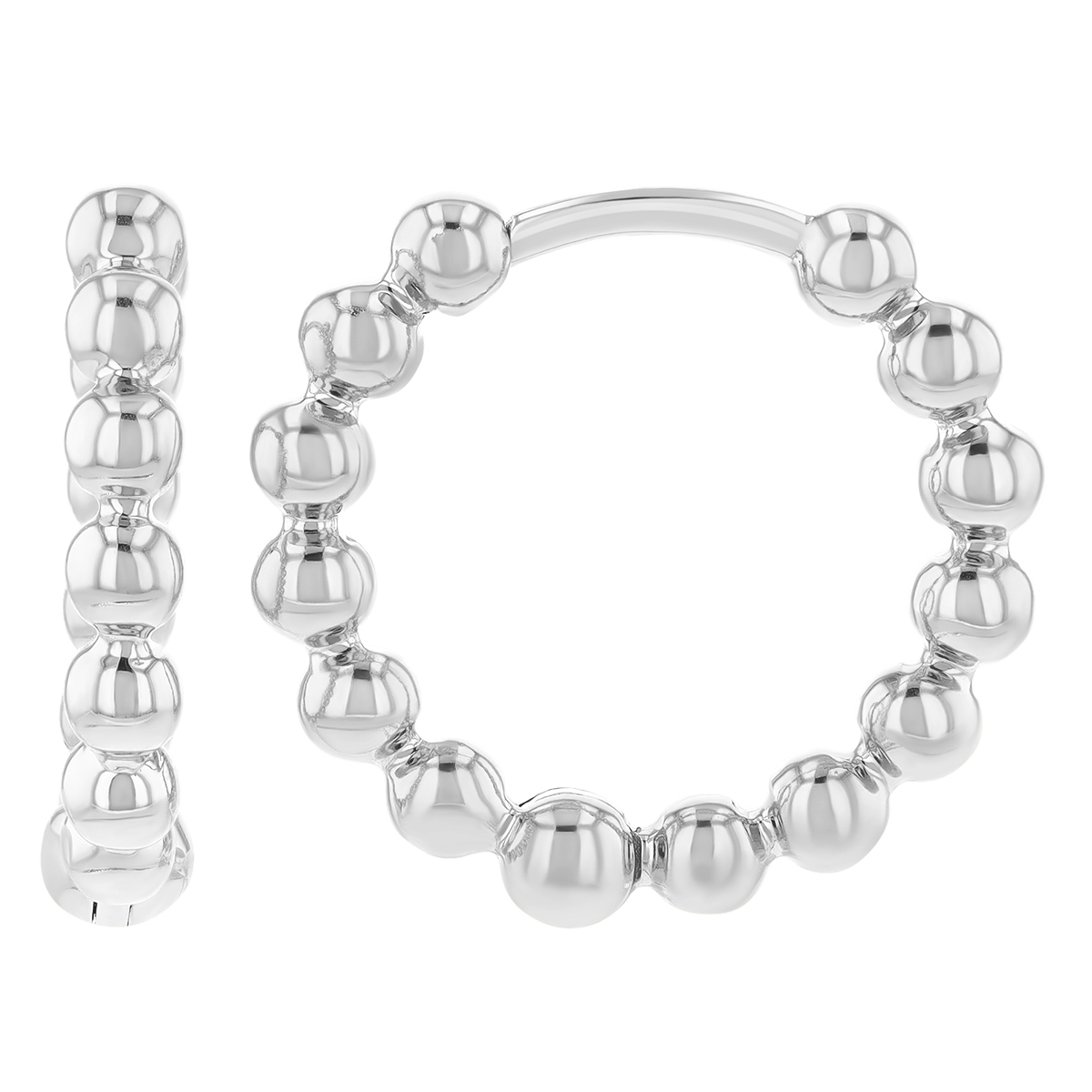 White Gold Beaded Huggie Hoop Earrings