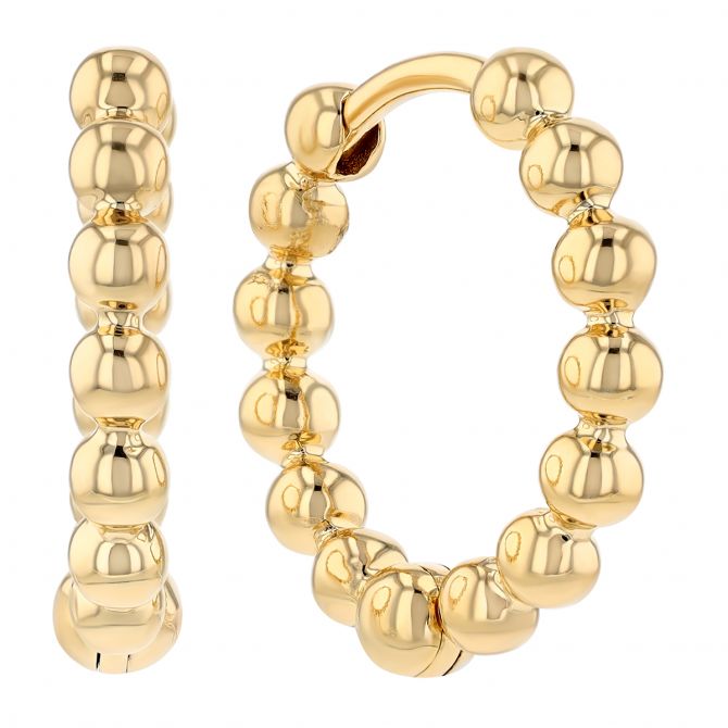 Yellow Gold Beaded Huggie Hoop Earrings