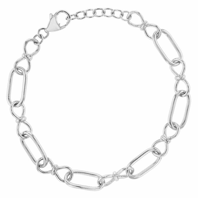 Sterling Silver Oval & Round Link Chain Bracelet, 8.5"