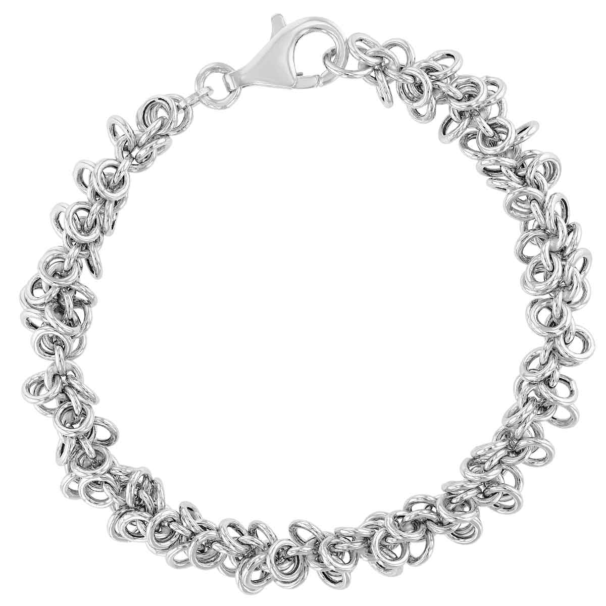 Sterling Silver Round Link Cluster Chain Bracelet, 7.5