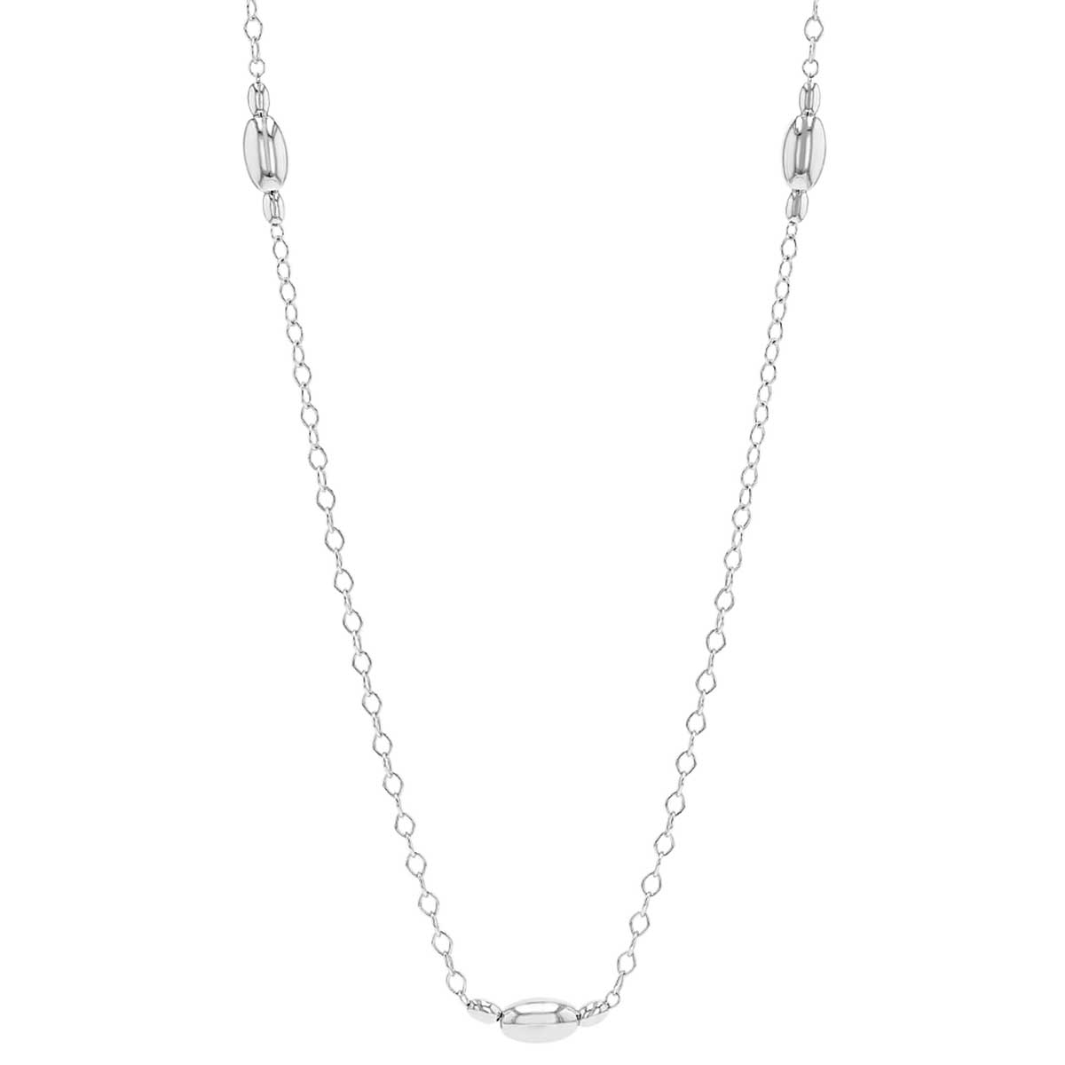Sterling Silver Oval Bead Station Necklace, 39