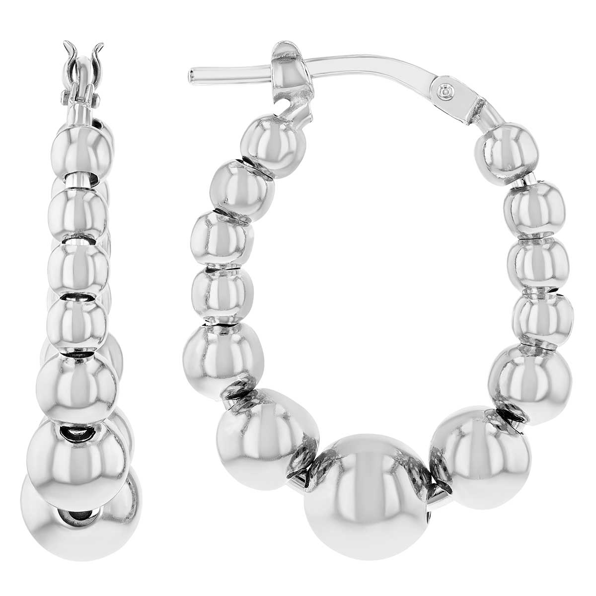 Sterling Silver Graduated Bead Hoop Earrings, 25.6 mm