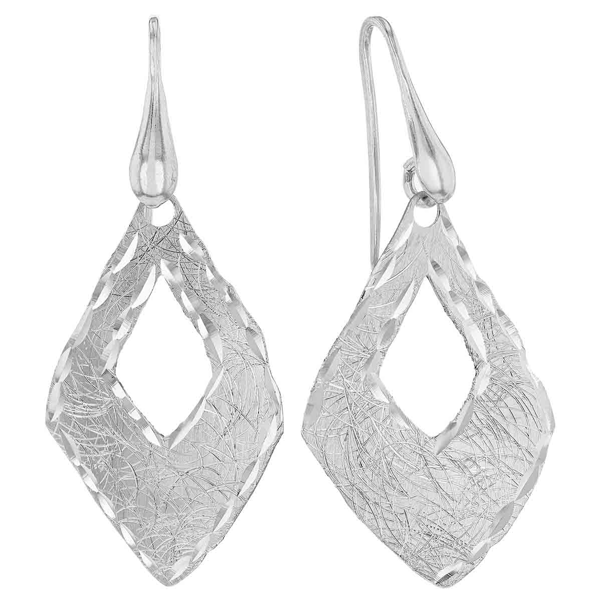 Sterling Silver Etched Kite Dangle Earrings