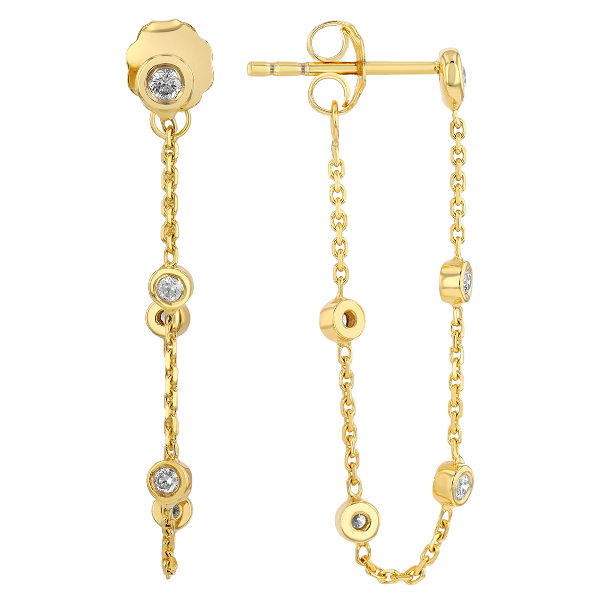 Diamond Bezel Station Front-to-Back Earrings in Yellow Gold