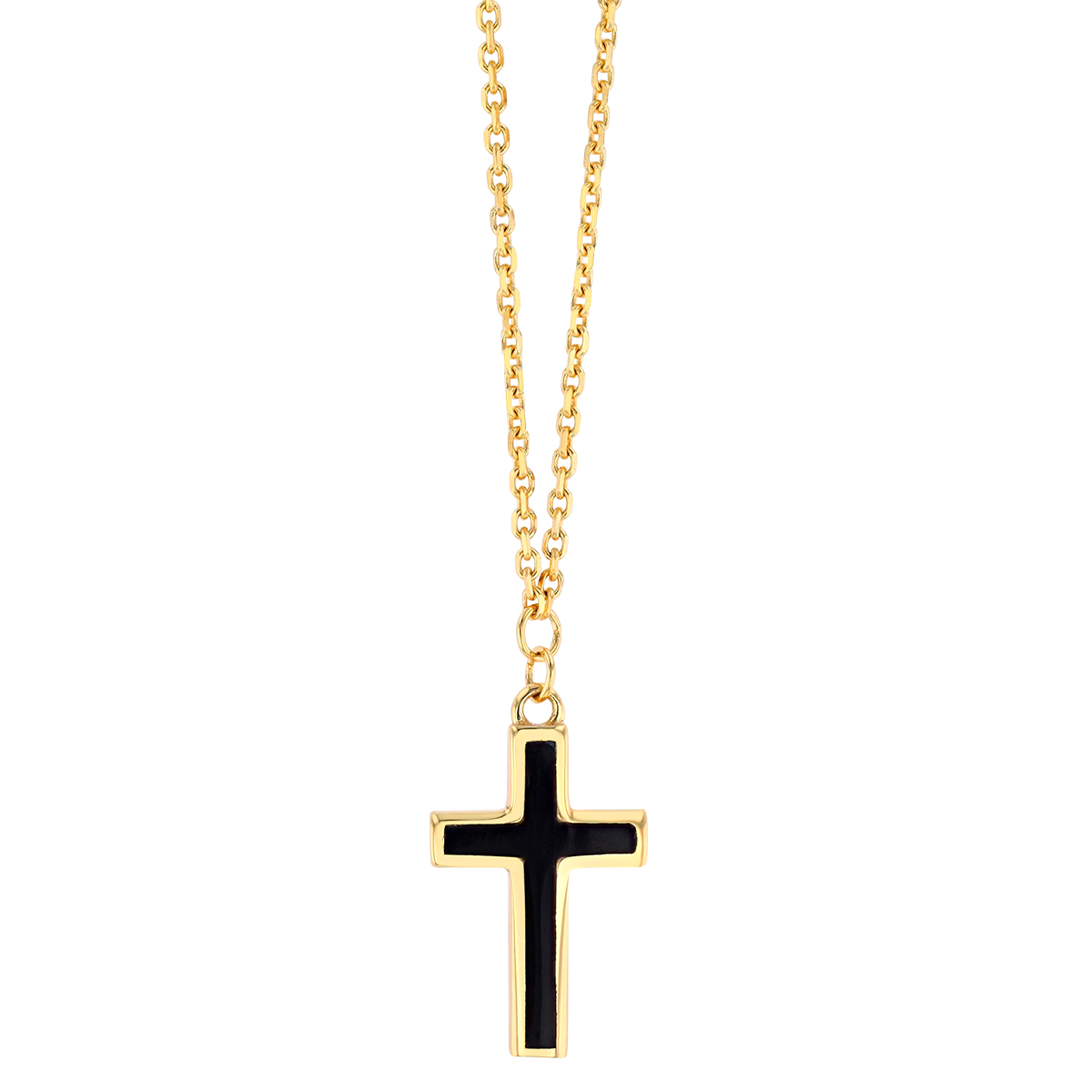 Black Enamel Cross Pendant in Yellow Gold, 18