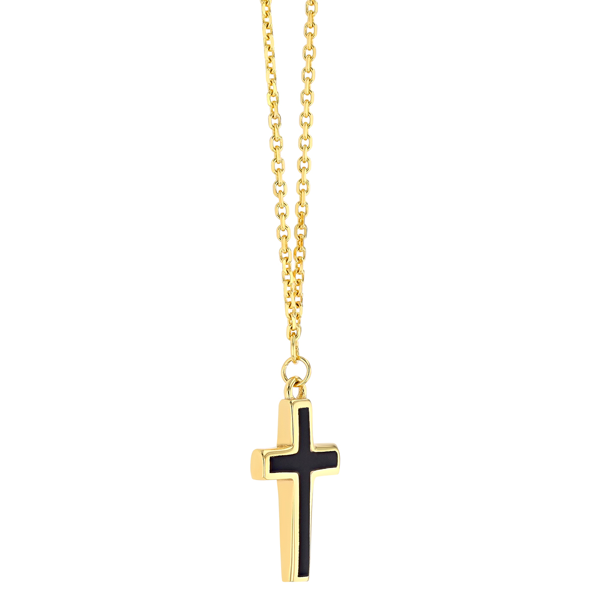 Black Enamel Cross Pendant in Yellow Gold, 18