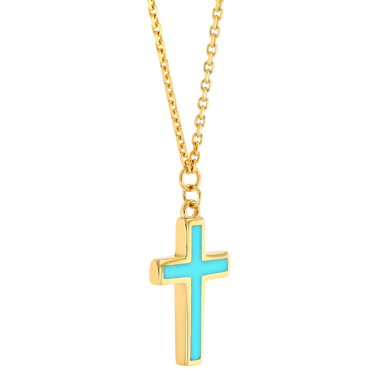 Blue Enamel Cross Pendant in Yellow Gold, 18