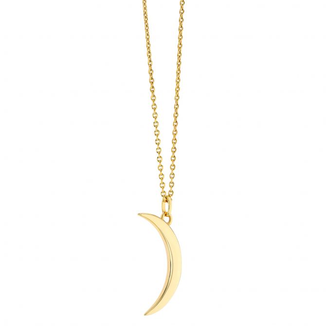Yellow Gold Crescent Moon Pendant, 18"