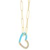 Diamond Pavé & Blue Enamel Open Heart Pendant in Yellow Gold, 18"