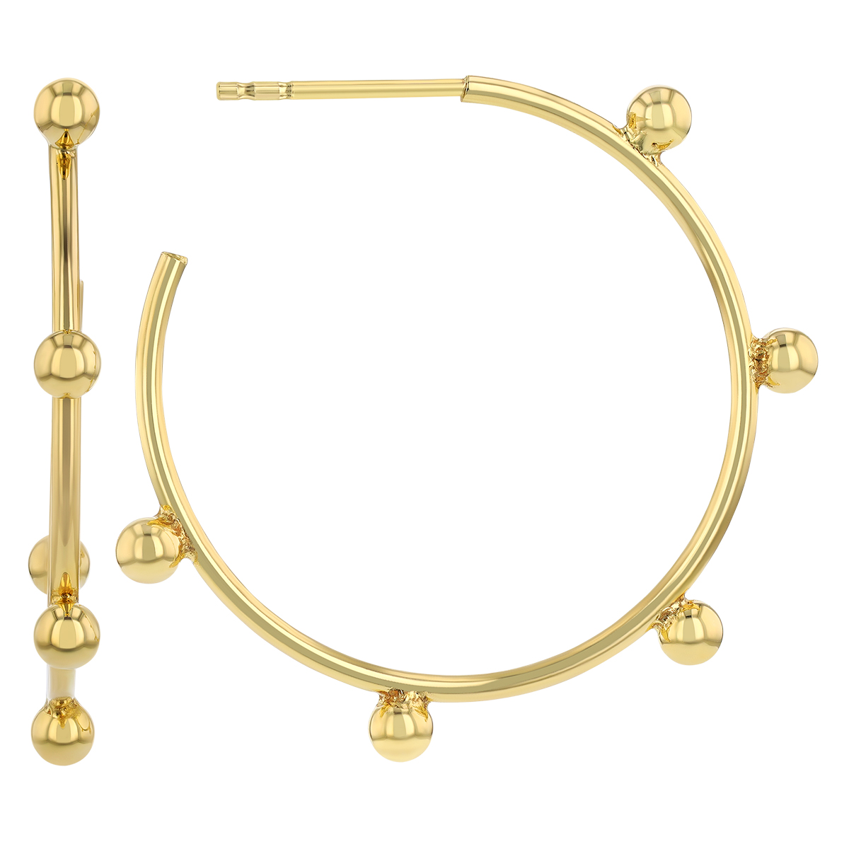 Yellow Gold Bead Station Hoop Earrings