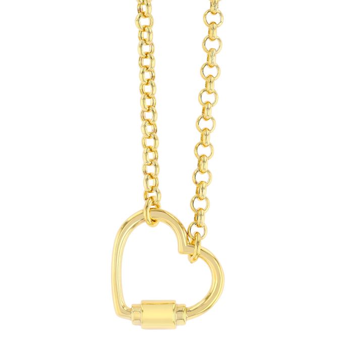 Yellow Gold Open Heart Pendant, 18"