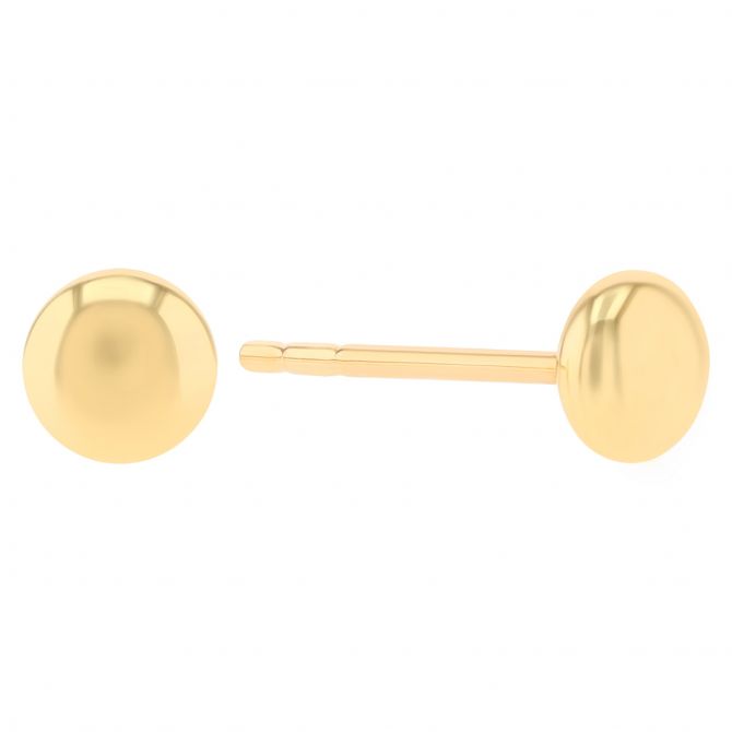 Yellow Gold Dainty Button Stud Earrings, 4.5 mm
