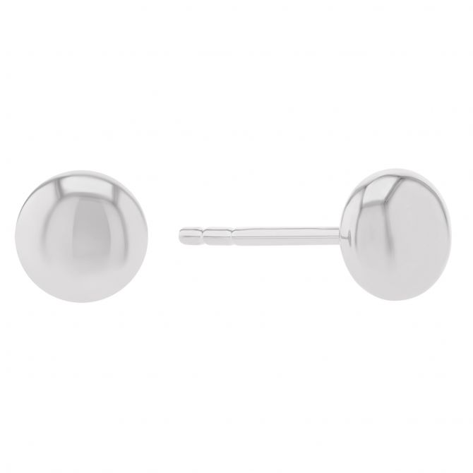 White Gold Dainty Button Stud Earrings, 5.5 mm
