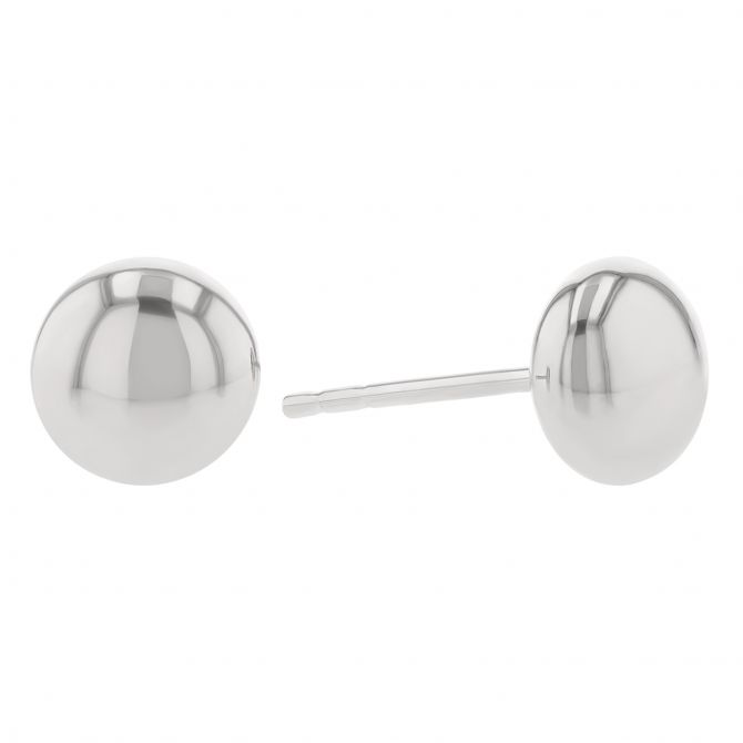 White Gold Dainty Button Stud Earrings, 7 mm