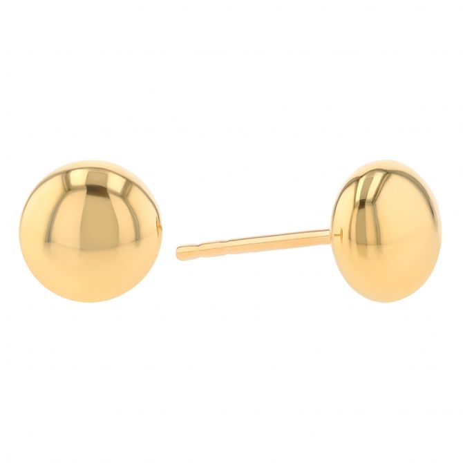 Yellow Gold Dainty Button Stud Earrings, 7 mm