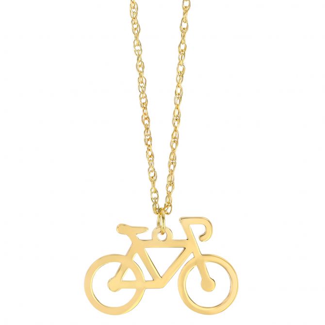 Yellow Gold Bicycle Pendant, 18"