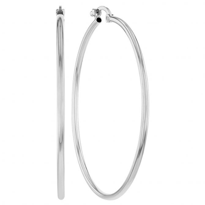 White Gold Hoop Earrings, 40 mm